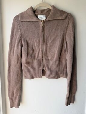 Abercrombie & Fitch Taupe Zip-Front Ribbed Hem Sweater Jacket